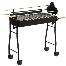 Outsunny Portable Charcoal BBQ Grills Steel Rotisserie Outdoor Cooking Height Adjustable with 4 Wheels Large / Small Skewers Portability for Patio, Ba