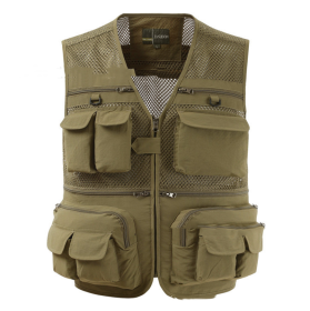 Multi-pocket Men's Professional Photography Vest (Option: Light khaki-XL)