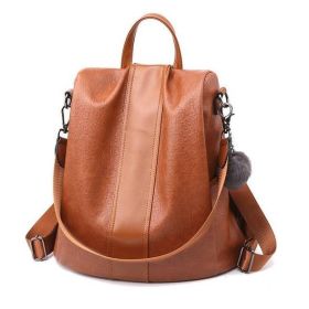 Premium Leather Waterproof 3 Way Anti Theft Women's Backpack (Color: Brown, size: PU leather)